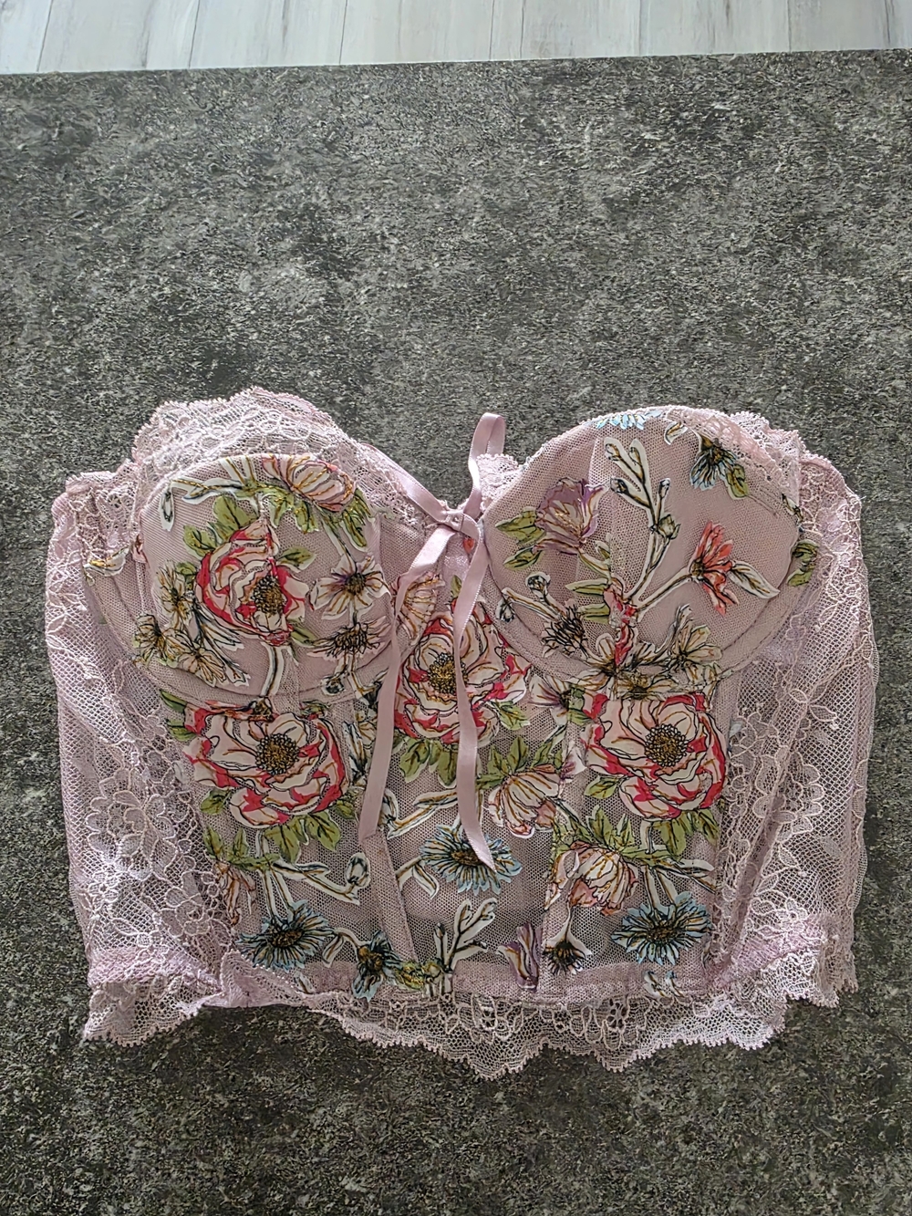 VS Pink Floral Lace Bustier